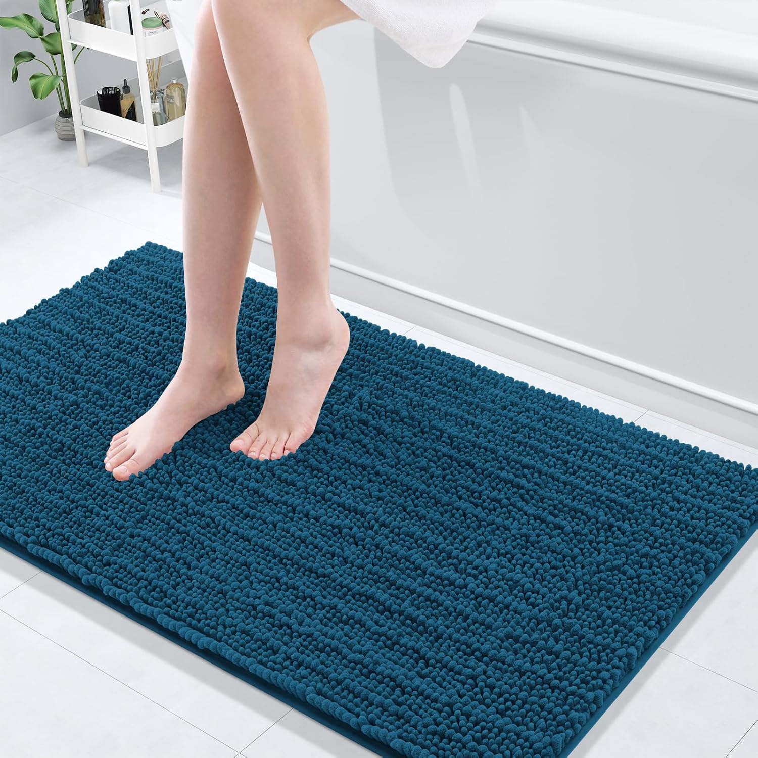 Arotive Luxury Chenille Bathroom Rug Mat, Extra Soft Thick Absorbent Shaggy Bath Rugs, Non-Slip Machine Wash Dry, Plush Bath Mats for Bathroom, Shower and Tub, 47x24, Peacock Blue