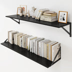 Heimlove Black Deep Floating Shelves for Wall, 36W x 8D Wood Wall Shelves Set of 2, Wide Floating Bookshelf for Living Room, Kitchen, Office, Bedroom and Decor Storage, with Metal Bracket - Black