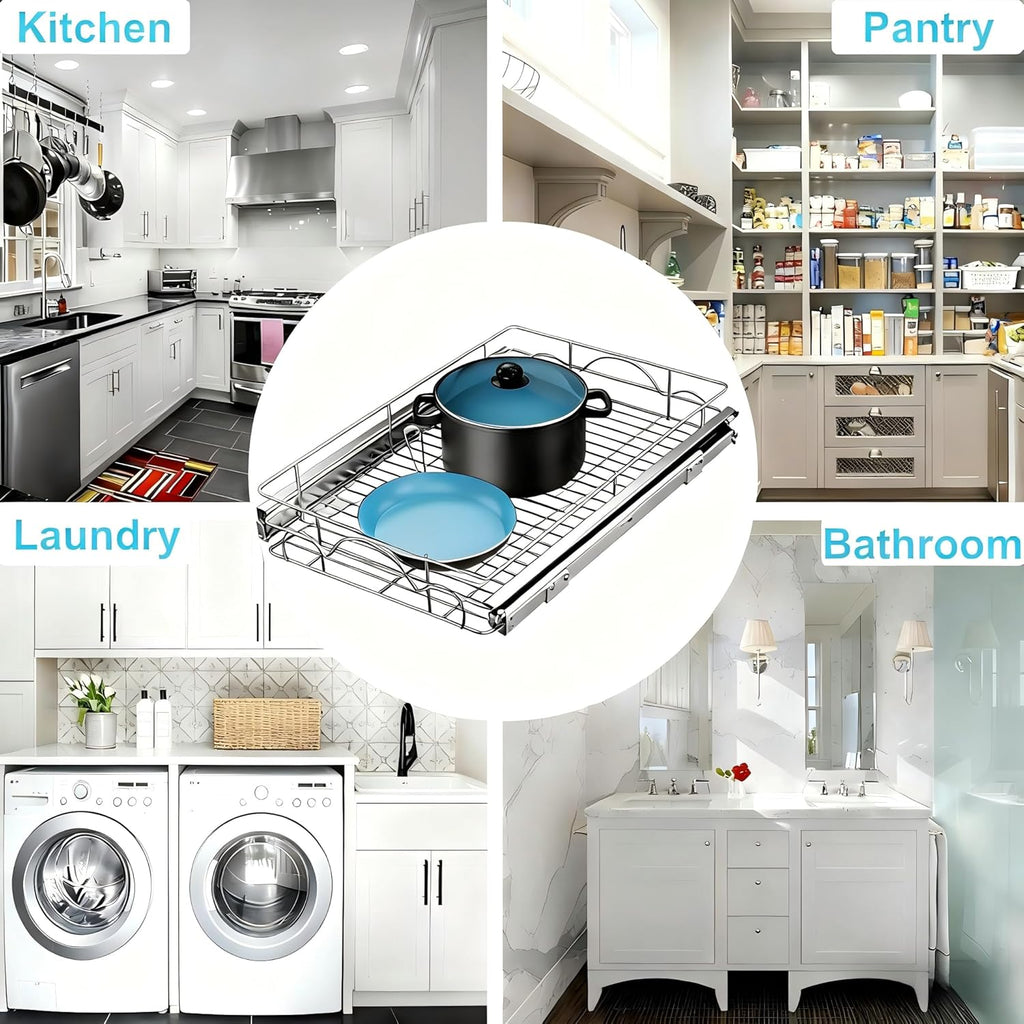 14" Wx21 D Pull Out Cabinet Organizer, Home Shelf Organization, Heavy-Duty Pull Out Shelves for Cabinets, Slide Out Drawers Organizer for Kitchen, Pantry