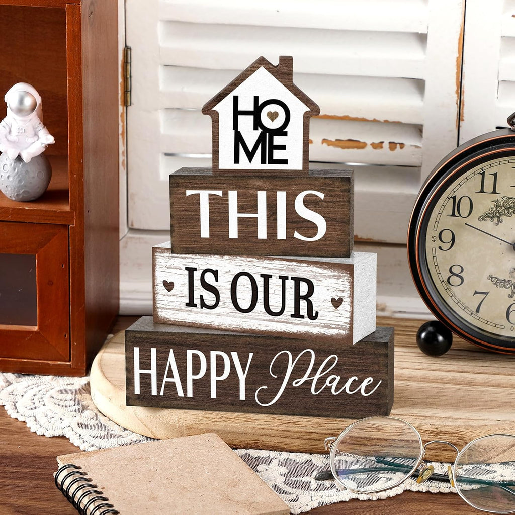 Farmhouse Wooden Tabletop Decor Rustic There's No Place Like Home Table Centerpiece Home Wood Blocks Sign Gifts Farmhouse Tiered Tray Decor for Kitchen Table Shelf Desk Mantel Decoration