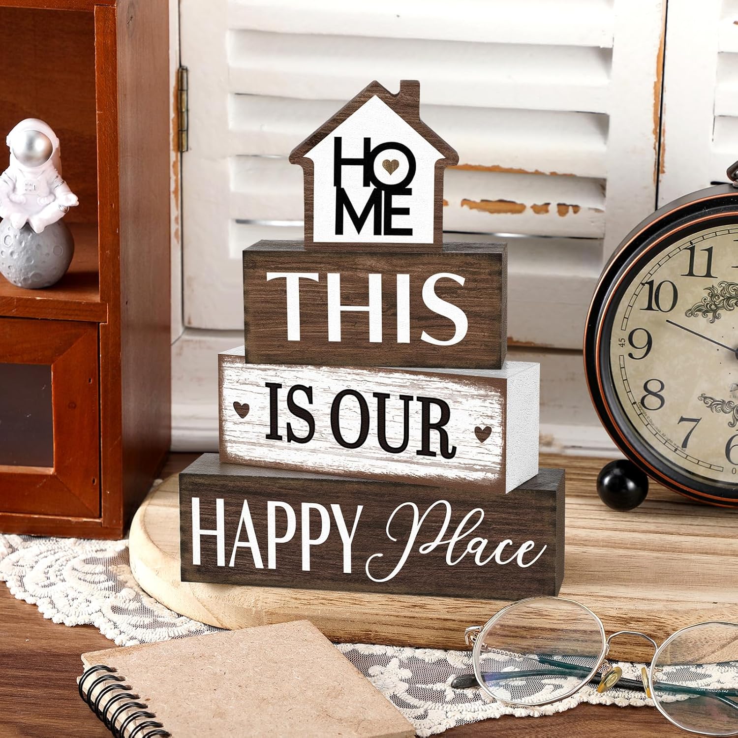 Farmhouse Wooden Tabletop Decor Rustic There's No Place Like Home Table Centerpiece Home Wood Blocks Sign Gifts Farmhouse Tiered Tray Decor for Kitchen Table Shelf Desk Mantel Decoration