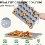 BRONYPRO Ceramic Mini Muffin Pan, 24-Cup Nonstick Aluminized Steel Mini Cupcake Pans, Healthy Non-Toxic Ceramic Coating Muffin Tin, 2 Pack Cup Cake Pans for Baking Cream