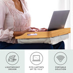 ROSSIE HOME Bamboo Wood Bed Tray, Lap Desk - Set of Two - with Hyacinth Storage Basket - Natural - Fits up to 15.6 Inch Laptops - Style No. 70107