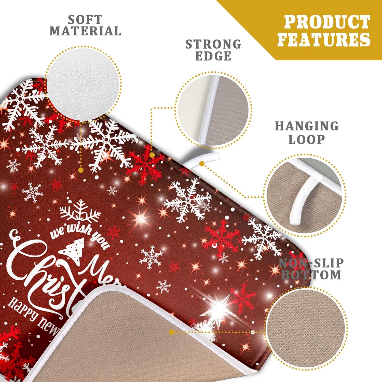 Happy New Year Red Dish Drying Mat for Kitchen Counter,Merry Christmas Tree Snowflake Drying Mat 16 x 18 Inch with High Absorbent Reversible Microfiber Dish Drying Pad Drainer Mat for Coffee Bar