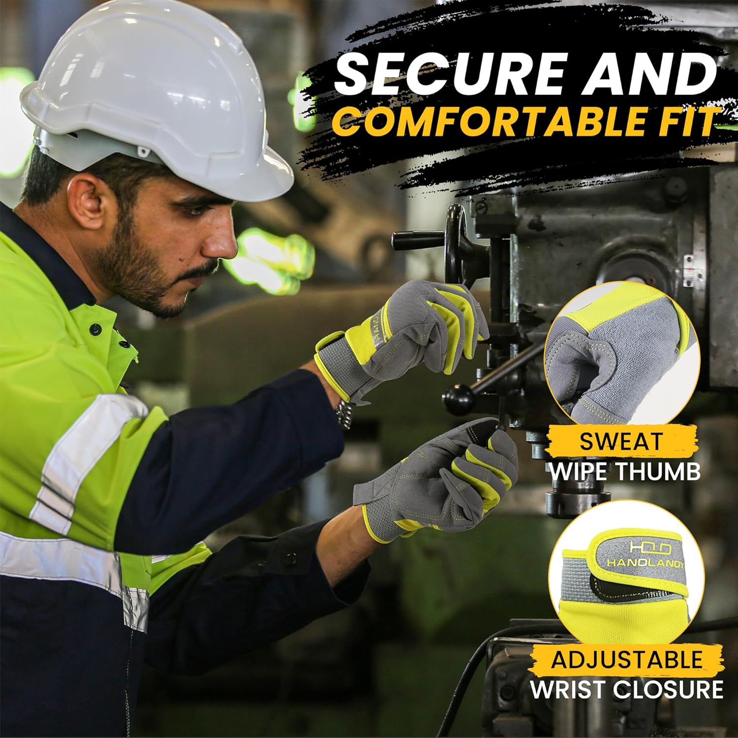 HANDLANDY Work Gloves for Men & Women, Utility Mechanic Working Gloves Touch Screen, Flexible Yard Work Gloves