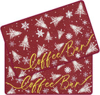 SHACOS Christmas Coffee Mat 2-Pack 12x19 Absorbent Non Slip Coffee Maker Mat for Countertop Accessories Heat Resistant, Christmas Red