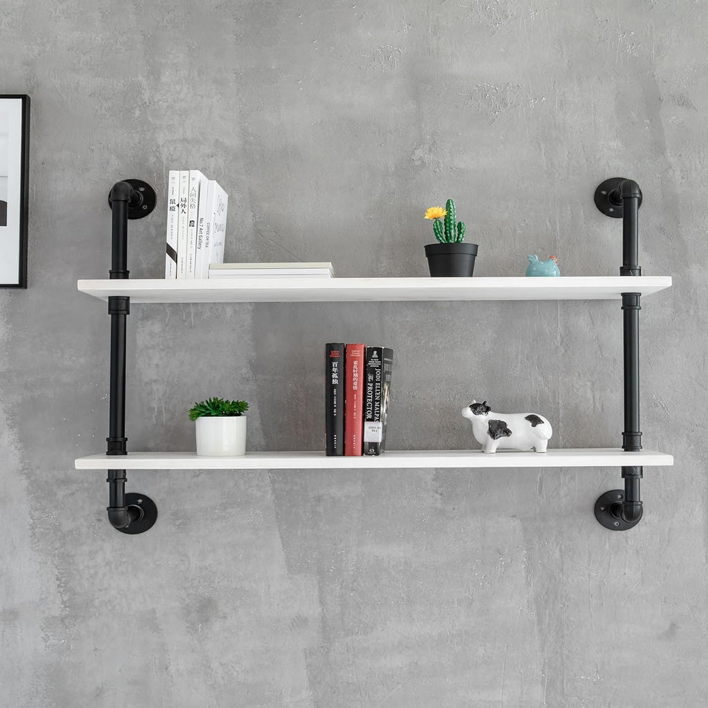 Floating Bookshelf Bathroom Shelves Over Toilet Industrial Pipe Shelving Pipe Shelves Rustic White Wall Shelves 36 Inch Farmhouse Book Shelves for Wall Mounted