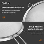 Walfos Large Fine Mesh Strainer 9.5" & 8", Stainless Steel Mesh Sieve with Sturdy Handle, Kitchen Metal Food Strainers for Quinoa, Rice, Pasta, Fruits, Vegetables, etc., Set of 2