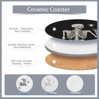 Drink Coasters Set of 6 with Holder,Human Skeleton Posing Skull Head Absorbent Ceramic Coasters with Cork Base,Fit All Cups,Tabletop Protection Mat for Mugs and Cups,Office,Kitchen