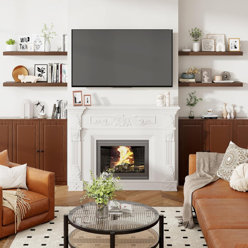 Heimlove 36 Inch Floating Shelves for Wall 8 Inch Deep Walnut Shelves Set of 2,Wall Mounted Rustic Wood Long Floating Shelf with Invisible Brackets for Bedroom Kitchen Living Room