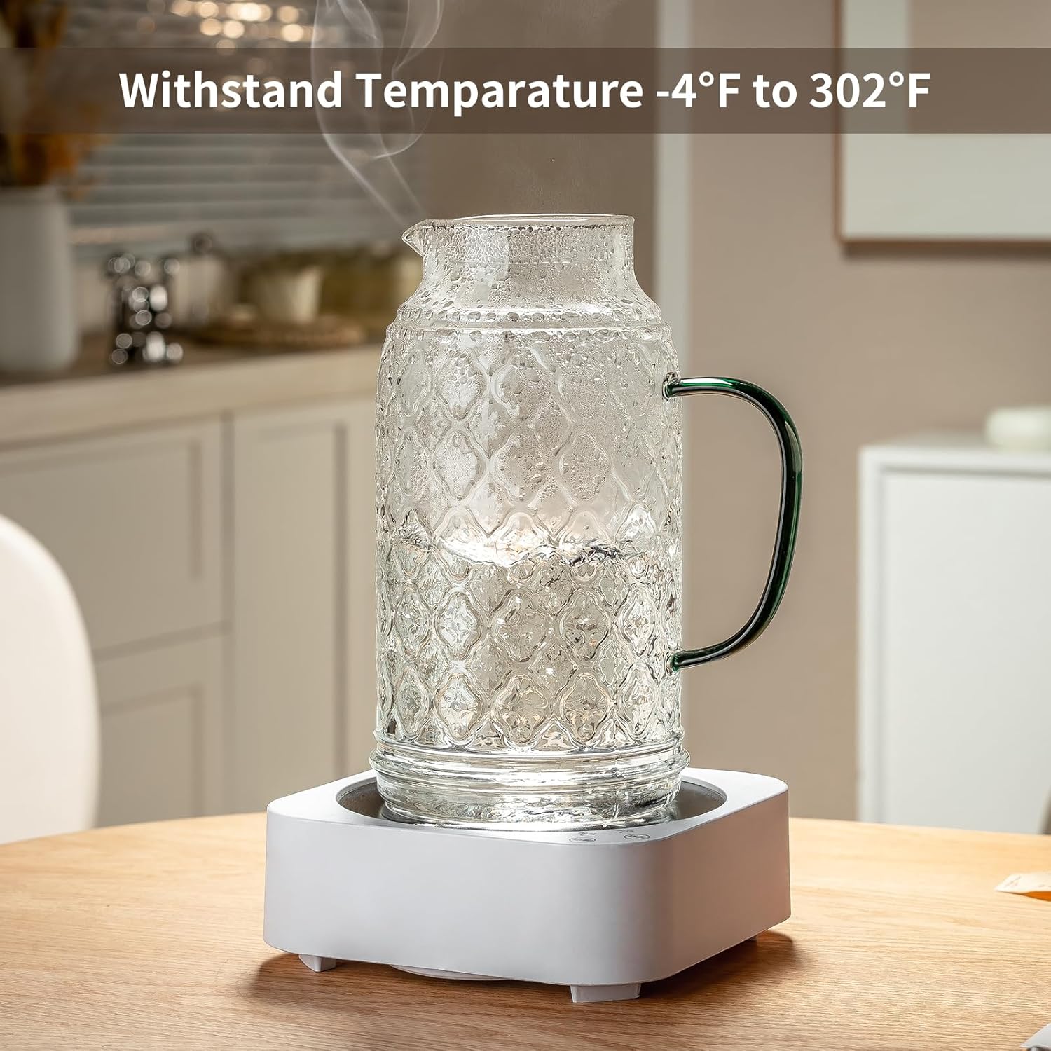 Glass Pitcher with Lid, 2 PACK 84 oz/2.5L Liter Vintage Water Pitcher, Clear Borosilicate Glass Water Carafe for Cold Brew, Coffee, Lemonade, Iced Tea,Beverage, Heat Resistant