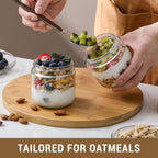 NETANY 4-pack 10oz Glass jars with Airtight Lids, Overnight Oats Containers with Bamboo Lids, Wide mouth Mason Salad jars, Glass Food Storage Containers for Snacks Yogurt Spice Sugar