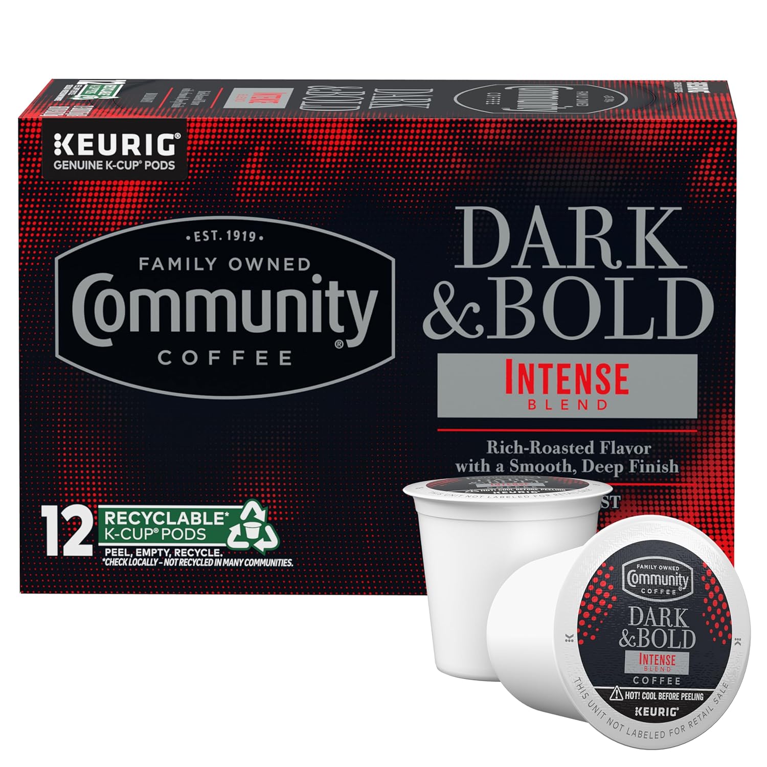 Community Coffee Dark & Bold Intense Blend 12 Count Coffee Pods, Dark Roast Compatible with Keurig 2.0 K-Cup Brewers, 12 Count (Pack of 1)