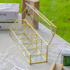 NCYP Glass Tea Bags Organizer with 5 Grids Compartments, Indoor Counter Top Brass Display Case with Lid, Storage Box, Gold, Decor, Teabag Storage, 14.5 x 3.6 x 3.66 Inches (Glass Box Only)