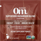 OM MUSHROOM SUPERFOOD Coffee Blend Mushroom Powder, Single Serve, 10 Count, Organic Arabica Beans, Lion's Mane, Cordyceps, Turkey Tail, Reishi Extract, Ginkgo Biloba, Supports Energy and Focus
