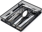 JANE EYRE Utensil Drawer Organizer, Cutlery Tray Silverware Flatware Storage Divider for Kitchen, Mesh Wire with Non-slip Foam Feet, 5 Component, Black