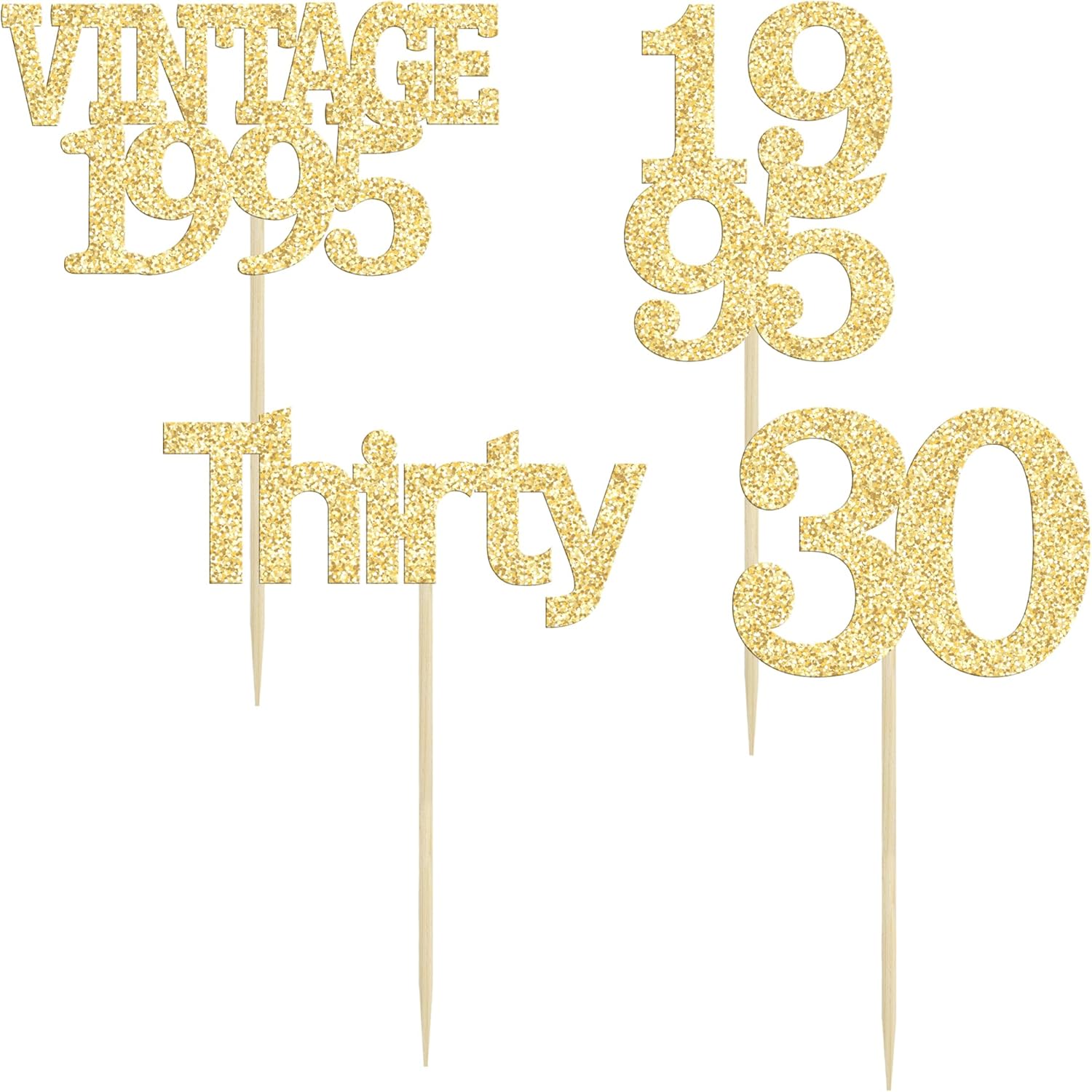 Gyufise 24Pcs Happy 30th Birthday Cupcake Toppers Glitter Thirty 30 Fabulous Vintage 1995 Cupcake Picks for 30th Birthday Wedding Anniversary Party Cake Decorations Supplies Gold