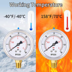 0-30 Psi Glycerin Liquid Filled Low Pressure Gauge, 2.5" Dial Size, 1/4" NPT Lower Mount, 304 Stainless Steel Case, for Water Pipe, HVAC, Water Oil Air Pressure Test