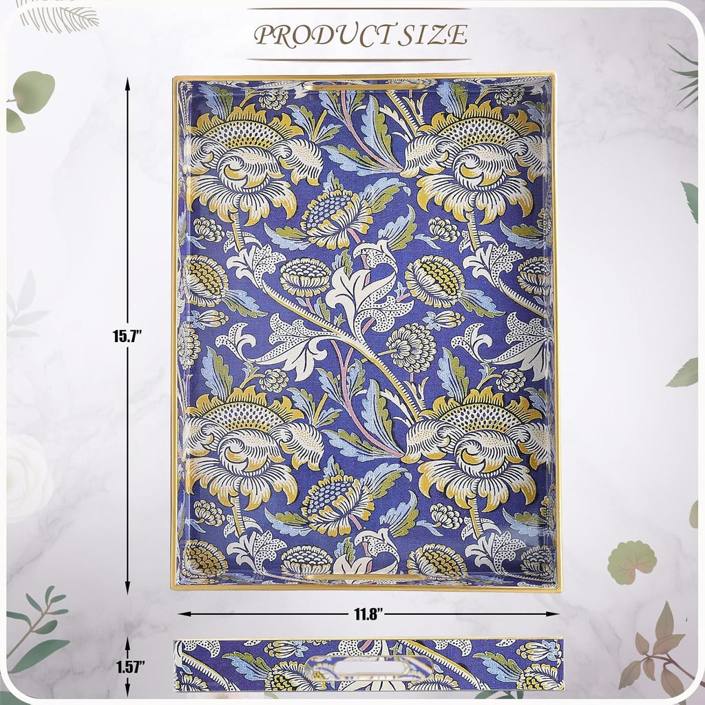 Rectangle Plastic Serving Tray with Handles, Elegant Decorative Tray for Coffee Table, Ottoman, Living Room, Kitchen, and Outdoor Use. 12"*16"*1.6", Wey