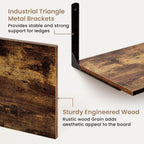 Fun Memories Rustic Brown 12 Inch Deep Floating Shelves Set of 2, Wall Mounted Shelf with Metal Brackets, Rustic Wood Wall Shelf for Bathroom, Kitchen and Living Room