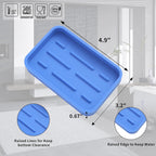 Silicone Kitchen Sink Organizer Tray for Multiple Usage,Easy Clean Sponges Holder for Kitchen Bathroom Counter or Sink,Dish Soap Dispenser,Scrubber,Bottle,Cup Lichen Blue 4.9”x 3.2”