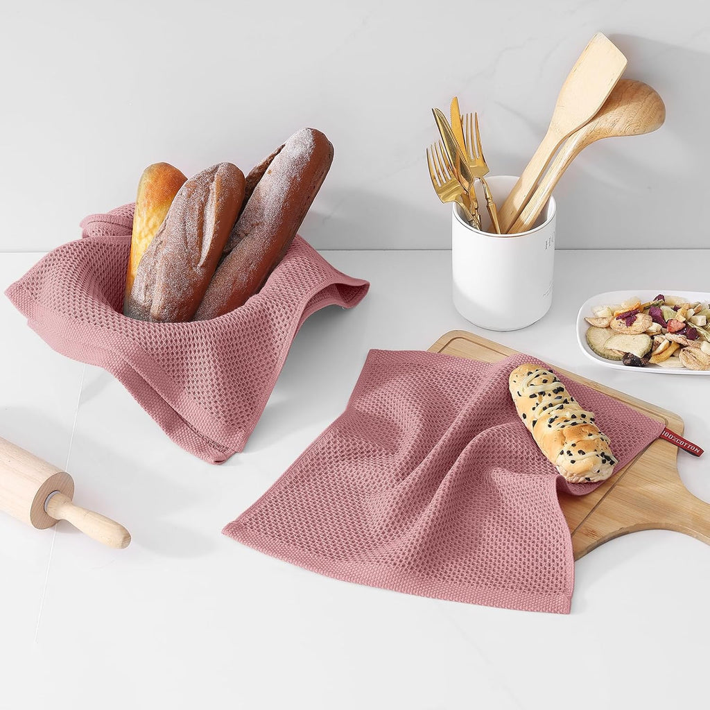 Kitinjoy 100% Cotton Kitchen Dish Cloths (12 X 12 Inches, Dried Roses),6 Pack Waffle Weave Ultra Soft Absorbent Dish Towels for Drying Dishes Quick Drying Kitchen Towels Dish Rags