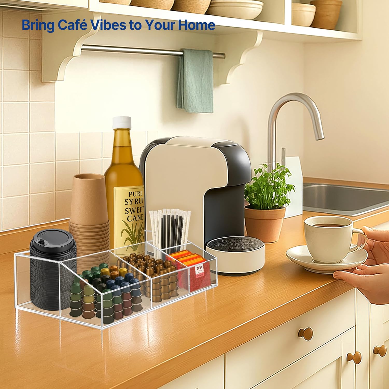 Acrylic Coffee Bar Station – Snack Tea Organizer & Storage Holder for Office Coffee Table – Perfect Countertop Setup for Syrup, Creamer, and Snack Accessories