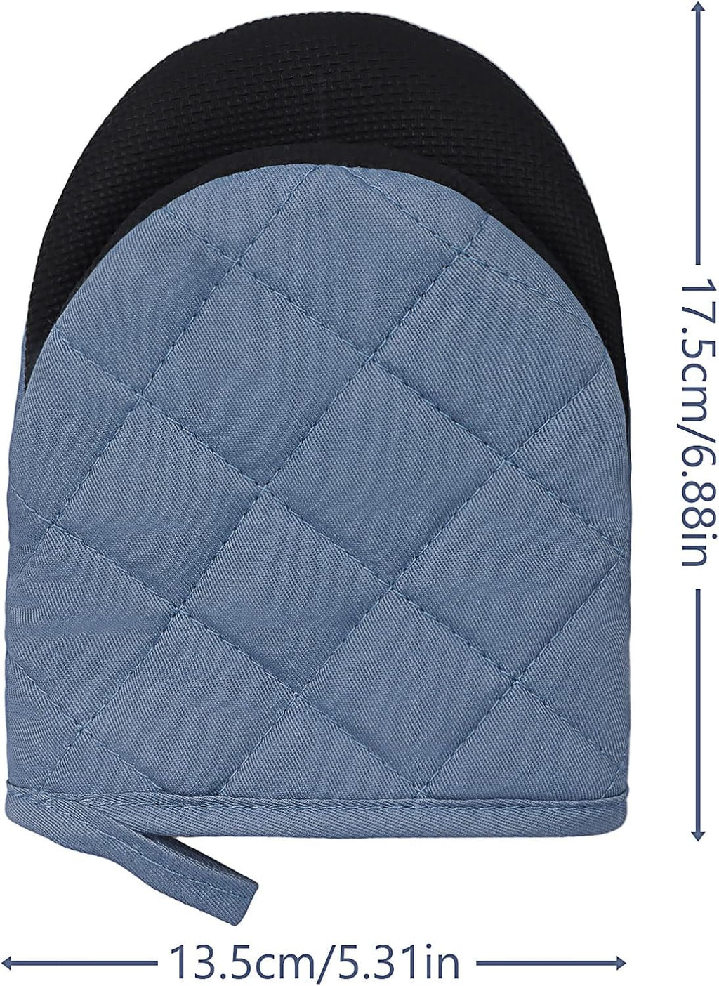 1 Pair Short Oven Mitts, Heat Resistant Silicone Kitchen Mini Oven Mitts for 500 Degrees, Non-Slip Grip Surfaces and Hanging Loop Gloves, Baking Grilling Barbecue Microwave Machine Washable (Sky Blue)