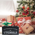 Kitchen Utensil Holder,Farmhouse Wooden Utensil Holder For Kitchen Counter,Large Cooking Spatula Organizer,Big Storage With 3 Compartments Flatware Spoon Tool Cutlery（Black）