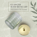 Glass Jar with Metal Lid for Bathroom Organization, Clear Apothecary Jar for Cotton Balls, Q Tips, and Small Accessories, Stylish Bathroom Storage Container Sage Green, Gold