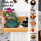 7PC Japanese Tea Set. "KIYOSHI Green" Cast Iron Tea Pot with 2 Tea Cups, 2 Saucers, Infuser and Teapot Trivet. Ceremonial Matcha Accessories