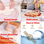 Silicone Baking Mat 16" x 24" - 2 Pcs Silicone Bread Sling for Dutch Oven - NonStick High Degree Kitchen Sour Bread Making Loaf Pan Lifter Liner,Non-Slip Pastry Mat for Rolling Dough,3 Scrapers