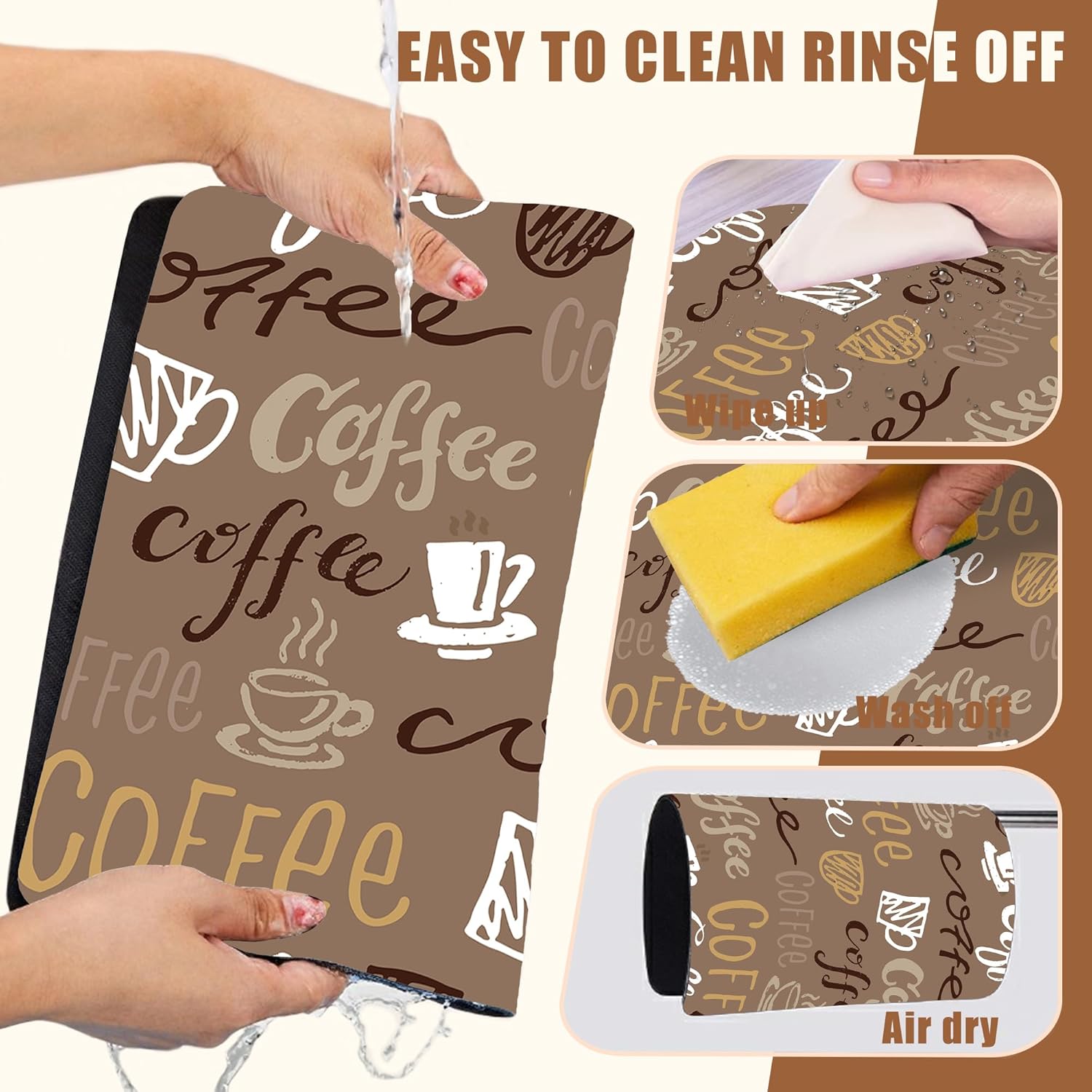 Doodle Coffee Dish Drying Mat Coffee Bar Mat for Countertop Absorbent Rubber Backed Hide Stain Dish Drainer Rack Pad Espresso Machine Cafe Table Dining Room Decoration 11.8 x 19.7 Inch