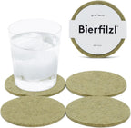 Graf Lantz - Bierfilzl Merino Wool Round Coasters Set of 4 - Sage (4" Circles) - Absorbs 30% of Weight - German Wool - Heat Resistant, Sustainable, & Reusable - Home Decor & Coffee Table Decor
