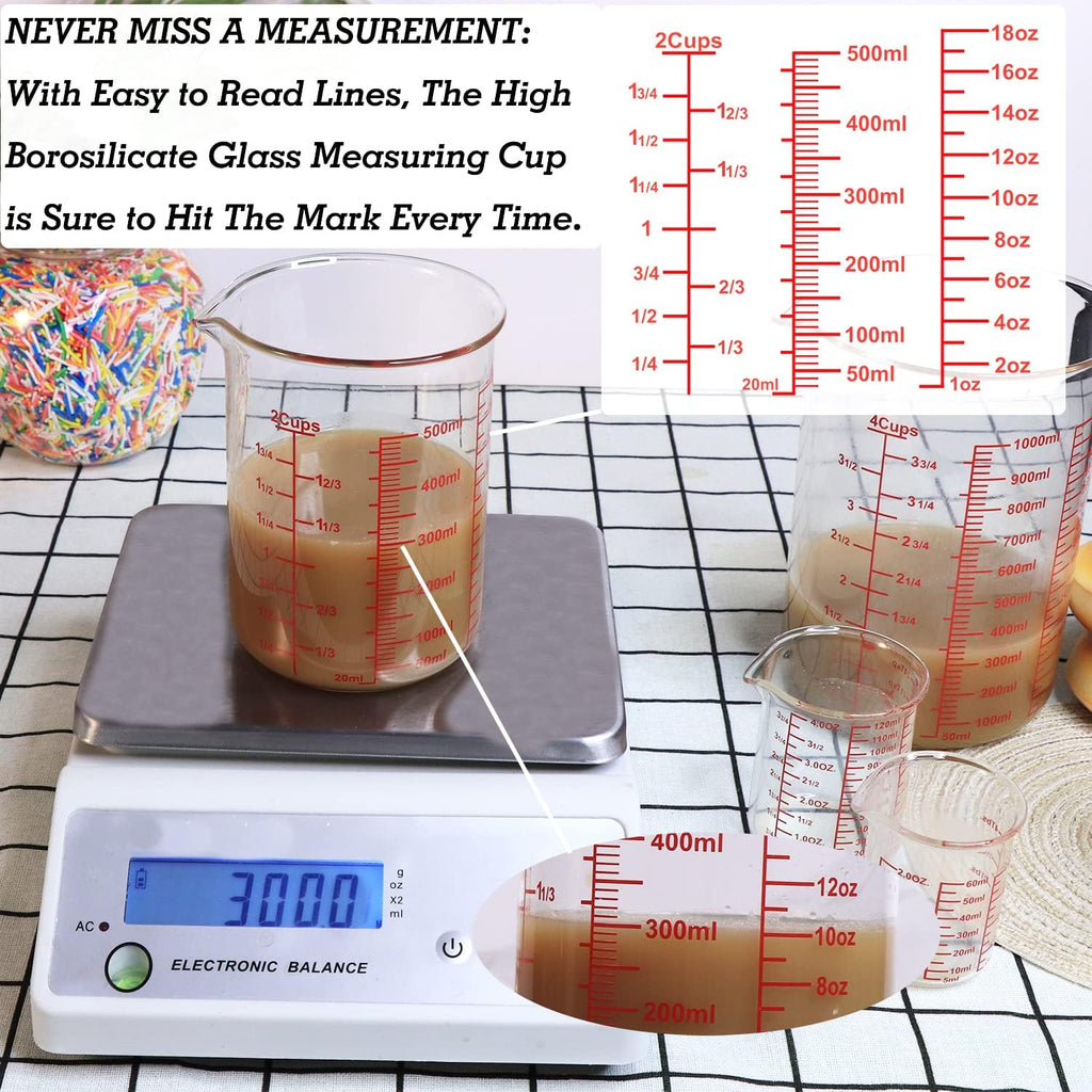 High Borosilicate Glass Measuring Cup-V-Shaped Spout，Glass Measuring Beaker for Kitchen or Restaurant, Easy to Read, 500 ML (16 Oz, 2 Cup)