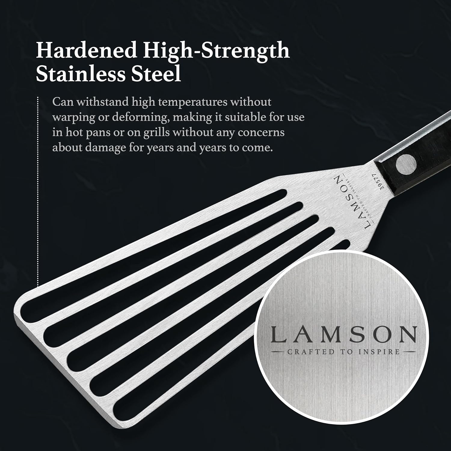 Lamson 3' x 6" Chef's Slotted Turner with Walnut/POM Handle - Right-Hand (Black)