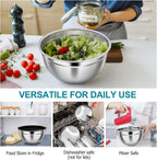 TeamFar Mixing Bowls, 4.6/3 / 1.5 QT, Stainless Steel Nesting Salad Bowls with Airtight Lids Set, For Serving/Mixing/Storing, Healthy & Long-lasting, Dishwasher Safe & Easy Clean, Black