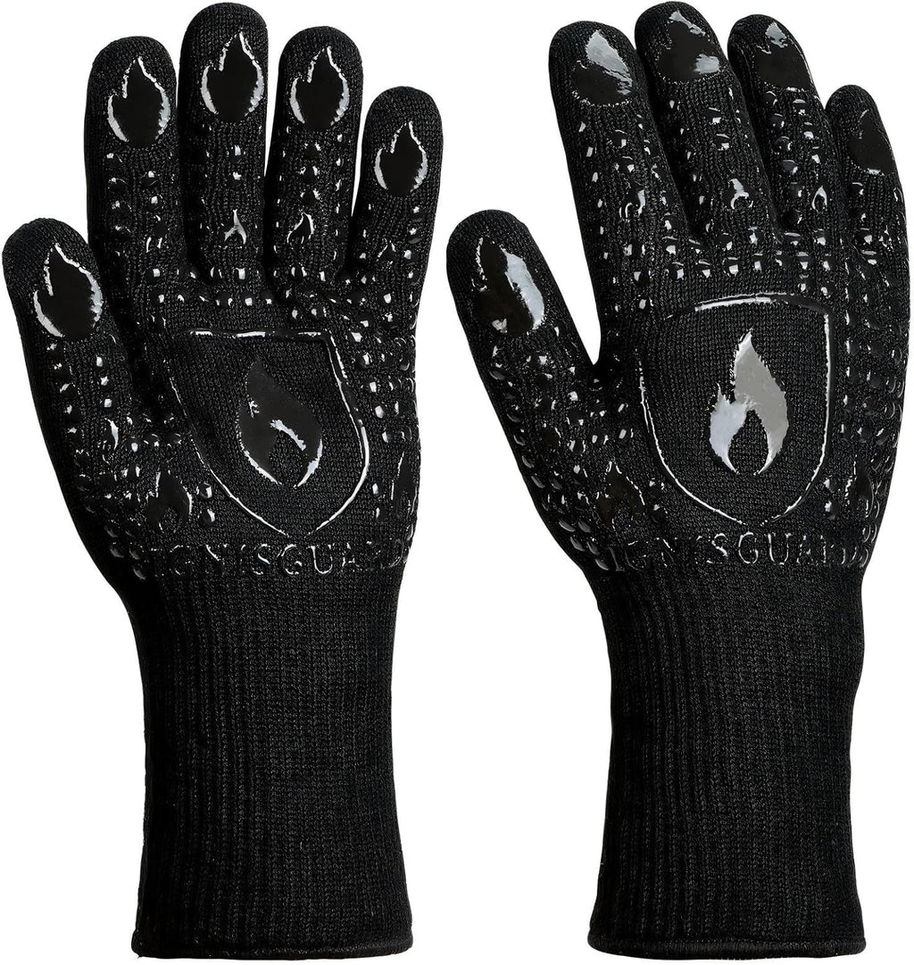 BBQ & Grill Gloves, Oven Gloves, 1472°F Silicone Oven Mitts Heat Resistant Grilling Gloves Fireproof Non-Slip for Barbecue Cooking Baking Smoking, 1-Pair Black（M）