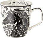 Karma Gifts 16 oz Black and White Boho Mug Horse - Cute Coffee and Tea Mug - Ceramic Coffee Mugs for Women and Men