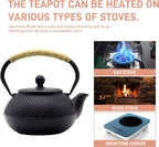 Japanese Tetsubin Cast Iron Teapot Tea Kettle pot with Stainless Steel Infuser for Stovetop Safe Coated with Enameled Interior (Black, 27.1oz)
