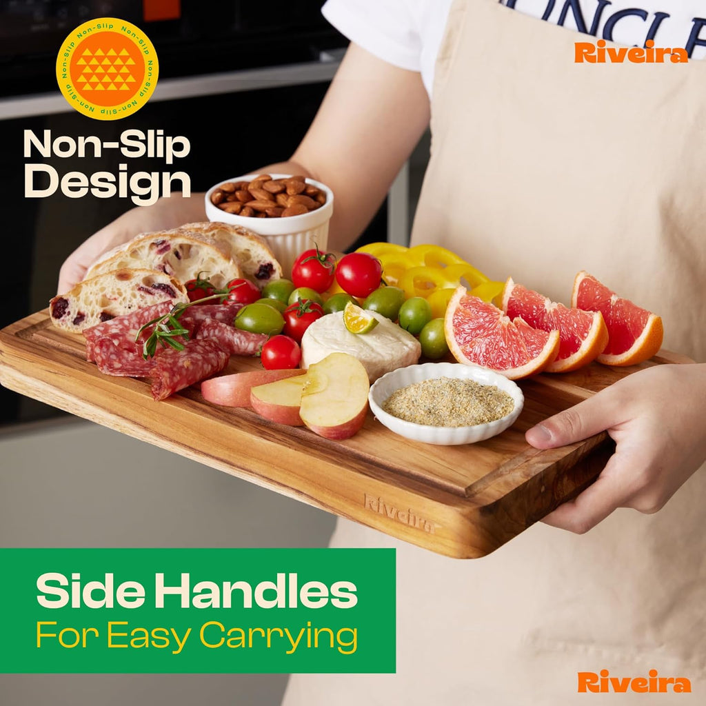 Riveira Teak Wood Cutting Board – Gourmet Teak Grandeur: 36 x 24 Wooden Cutting Board – Natural Wooden Cutting Boards For Kitchen Decorative – Innovative Juice Grooves Teak Wooden Chopping Board