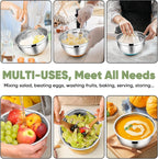 TeamFar Mixing Bowls with Lids Set, 1/1.5/2.5/3.5/7 QT, Stainless Steel Large Metal Nesting Salad Bowl Set of 5, Healthy & Sturdy, Non-slip Bottom & Airtight Lid, Multi-Color
