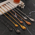 AnSaw Black 10-Inch Stainless Steel Cocktail Spoon with Leaf Handle - Perfect for Mixing & Layering Drinks in Tall Cups, Bar & Shakers - Durable Long Handle Bar Stirrer,1-Pieces