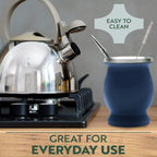 Norte Yerba Mate Cup Kit, 8-Ounces Traditional Mate Tea Cup/Gourd Set | Includes 2 Bombillas (Yerba Mate Straw) & Cleaning Brush, Stainless Steel Cup, Double-Walled, Easy to Clean | Blue