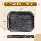 MAONAME Wood Serving Tray, Farmhouse Wooden Tray for Coffee Table, Octagonal Beaded Trays, Vintage Black Decorative Trays for Living Room, Kitchen, 15.7" X 10.2" X 1.6"