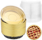 EUSOAR Disposable Ramekins, 50pcs 10oz/275ml Muffins Liners Aluminum Foil Baking Cups with Lids, Round Cake Pans Cheesecake Container Flan Pie Tart Brownie Holders for Bakery Wedding Birthday Party