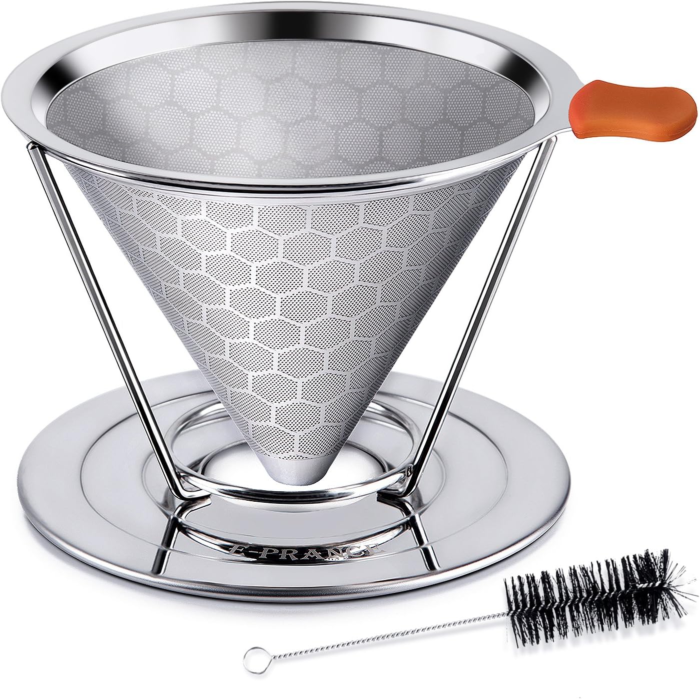 Pour Over Coffee Dripper, Stainless Steel Coffee Filter Reusable Pour Over Coffee Filter Cone Coffee Dripper with Removable Cup Stand and Bonus Brush