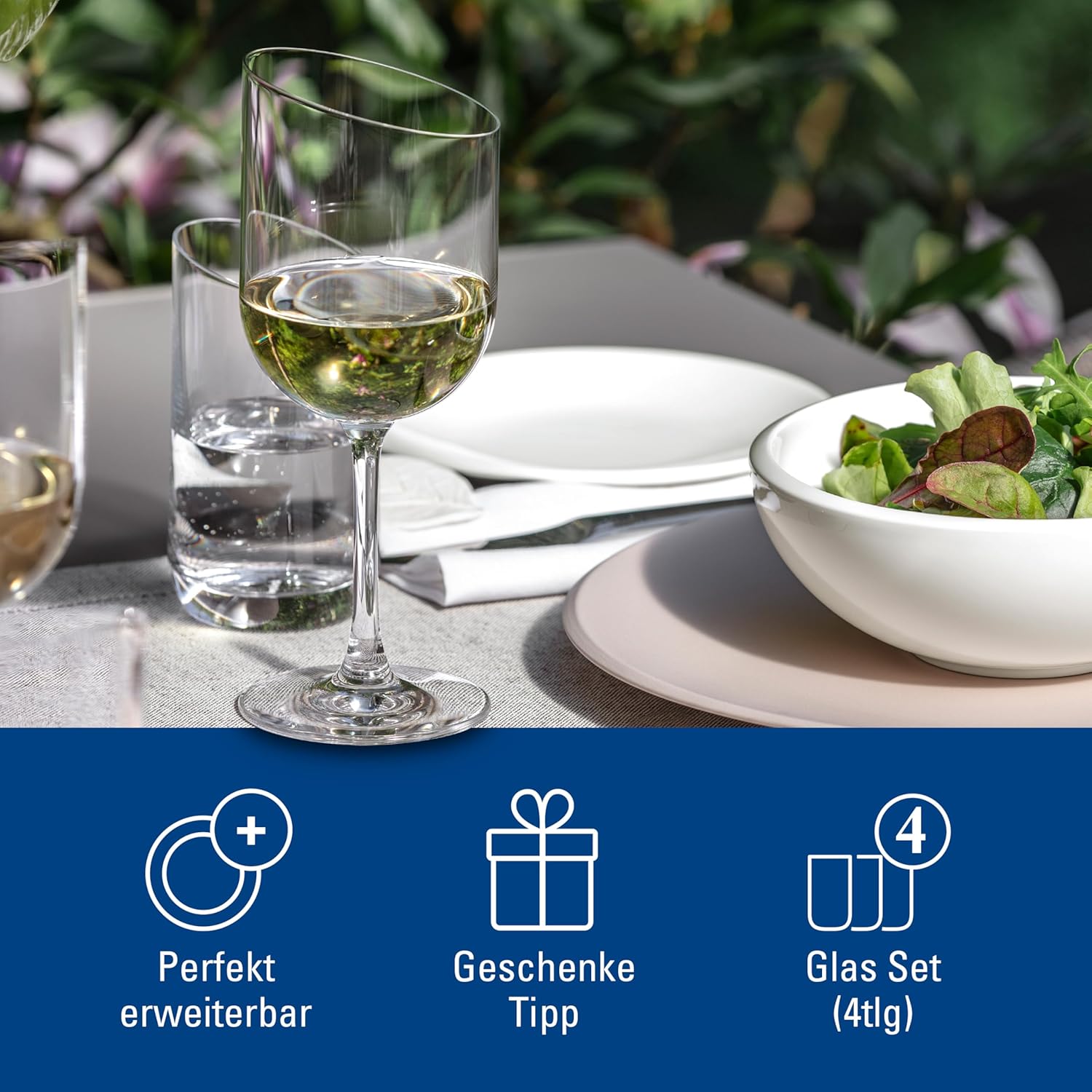 Villeroy & Boch NewMoon Set, 4 Pieces, Elegant, Modern Sloping White Wine, Crystal Glass, Transparent, Dishwasher Safe