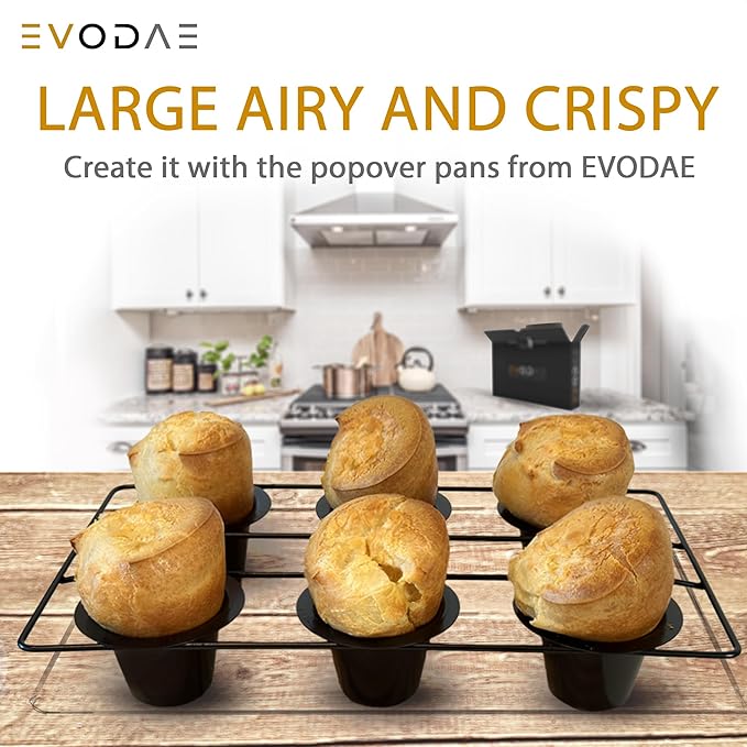 EVODAE® Popover Pans in Holiday Gift Box – Set of 2, 12 Cup (2x6) Nonstick Pro-Grade Carbon Steel Bakeware – Strong Built Metallic Cups – PFOA & PTFE Free – Great Gift for Bakers & Holiday Meals