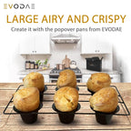 EVODAE® Popover Pans in Holiday Gift Box – Set of 2, 12 Cup (2x6) Nonstick Pro-Grade Carbon Steel Bakeware – Strong Built Metallic Cups – PFOA & PTFE Free – Great Gift for Bakers & Holiday Meals
